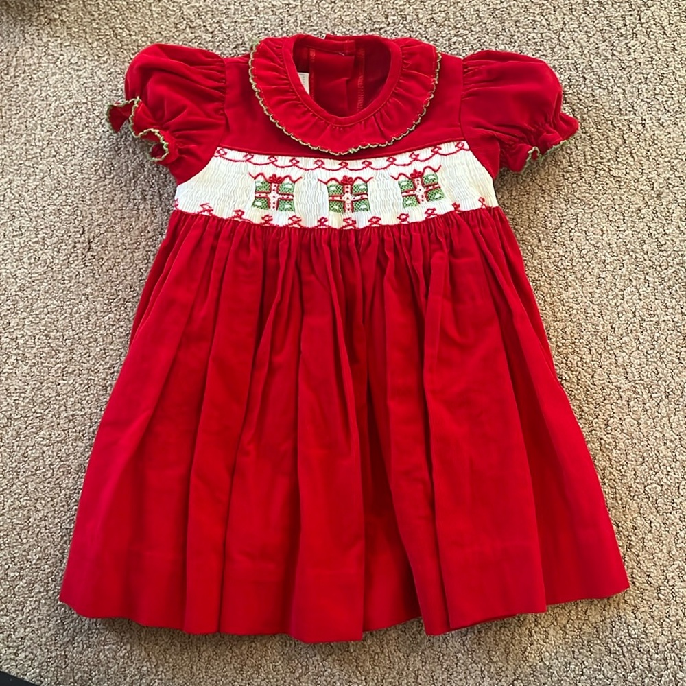 Little English Red corduroy and smocked dress